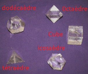 set 5 solides de Platons cristal